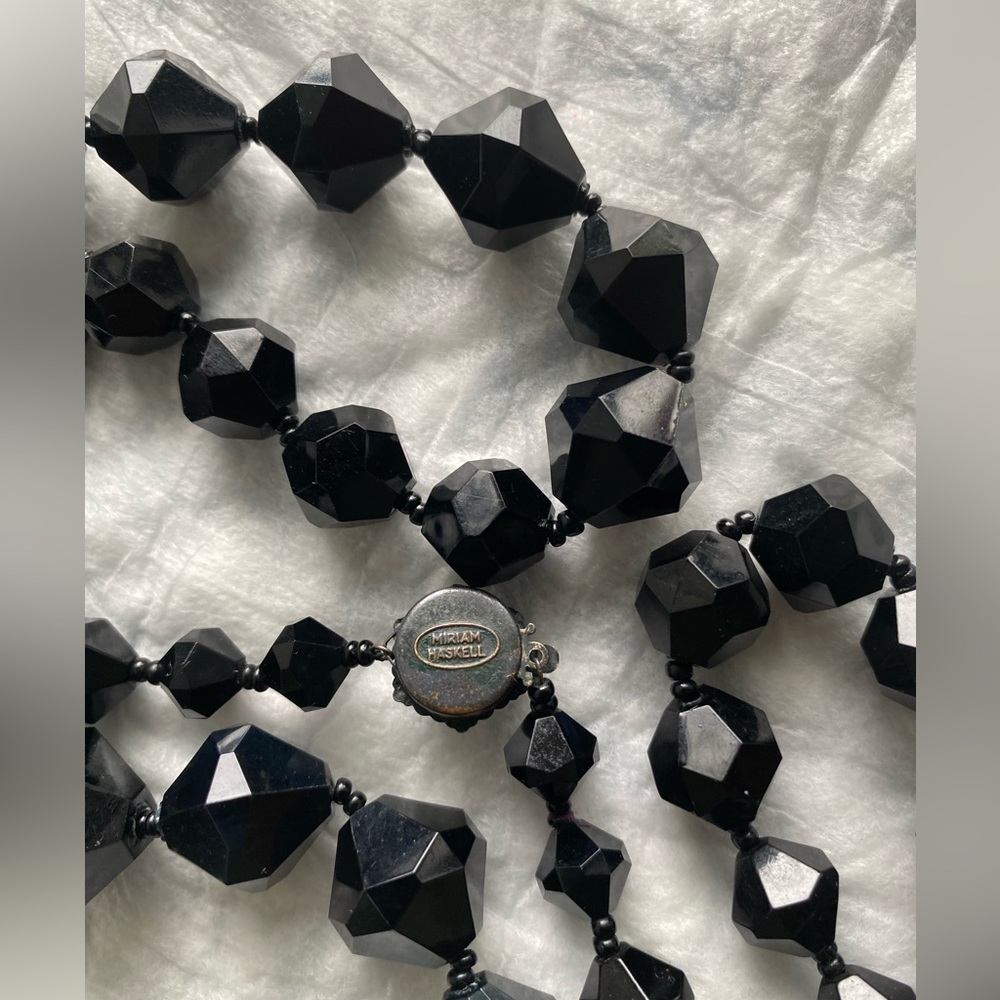 Miriam Haskell Vintage Black Triangle Bead Neckla… - image 6